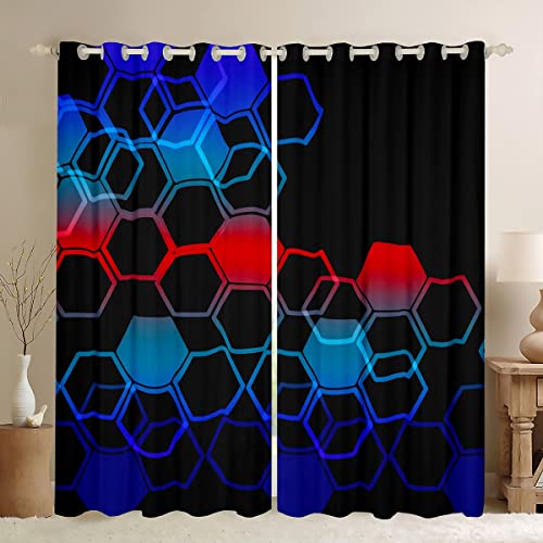 Cortinas para ventana con geometría hexagonal y degradado artístico moderno 2