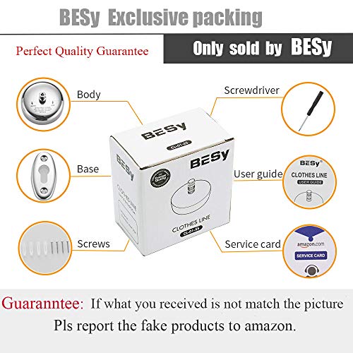 Besy Retractable Clothesline Sus304 Stainless Steel Clothes Dryer With Adjustable Stainless Steel Rope String Hotel Style Heavy Duty,9.2 Feets,Polished Chrome Finish, Round Style #TOP1