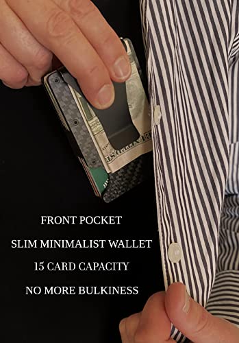 RFID BLOCKING CARBON FIBER, WOOD, MINIMALIST WALLET WITH 15 CARD CAPACITY AND MONEY CLIP (Carbon Fiber, BLACK)4