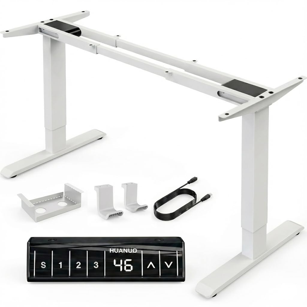 HUANUO Höhenverstellbarer Schreibtisch Gestell mit 2 starken Motoren, T-förmige Schreibtisch Gestell Höhenverstellbar aus Stahl in Automobilklasse,max. 228x80cm,Super Belastung 120KG
