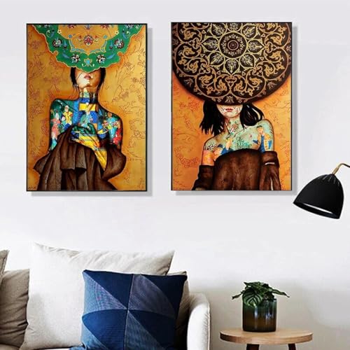 Tableau graffiti fille tatouage chapeau 60x90cm pour art mural abstrait de salon