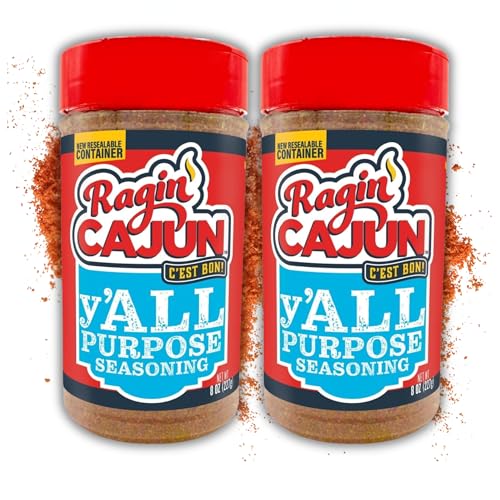 Ragin\' Cajun y\'ALL PURPOSE Seasoning - 8 oz Shaker - Pack of 2, Low Sodium, No MSG - Mild Louisiana Cajun Spice for Meats, Seafood & Veggies