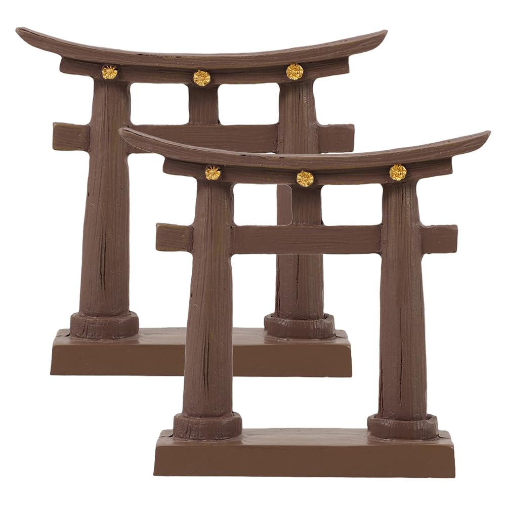 LOGOFUN 2 Pcs Japanese Torii Gate Resin Miniature Decor Zen Garden Ornament Sand Tray Landscape Fish Tank Decoration Cultural Art Craft