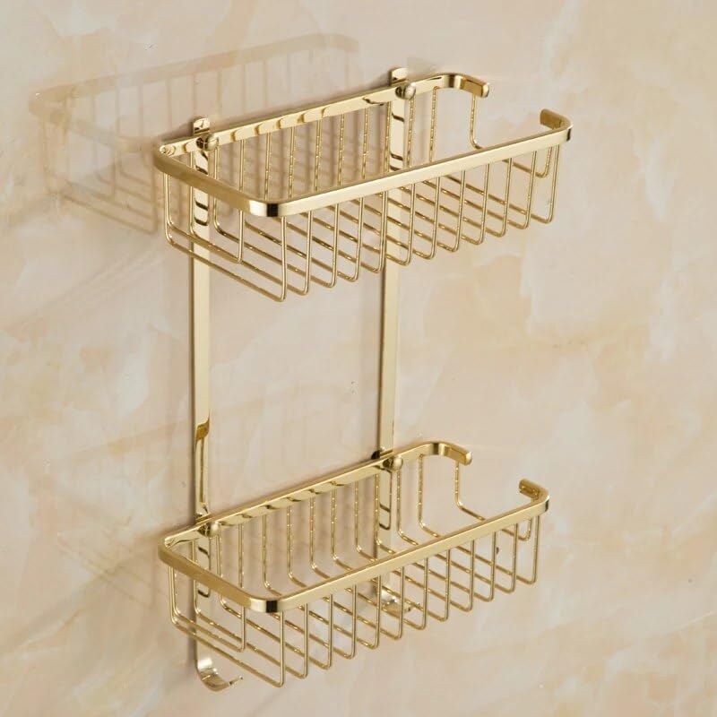 Shower Caddy Bathroom Corner Shelf Solid Brass Shower Holder Rack Wall-mounted Square Shower Basket Bathroom Accessories Bathroom Organizer