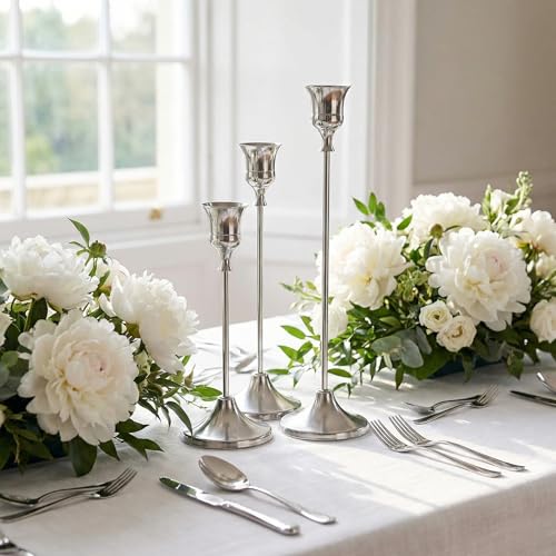 4 Sets(12 Pcs) Silver Tapered Candle Holder,Candlestick Tall Metal Candlestick Holders for Table Centerpiece Home Decor for Wedding Fireplace Mantel Housewarming Gift Fits 3/4 Inch Thick Candles by SylvaCraft - Image 7