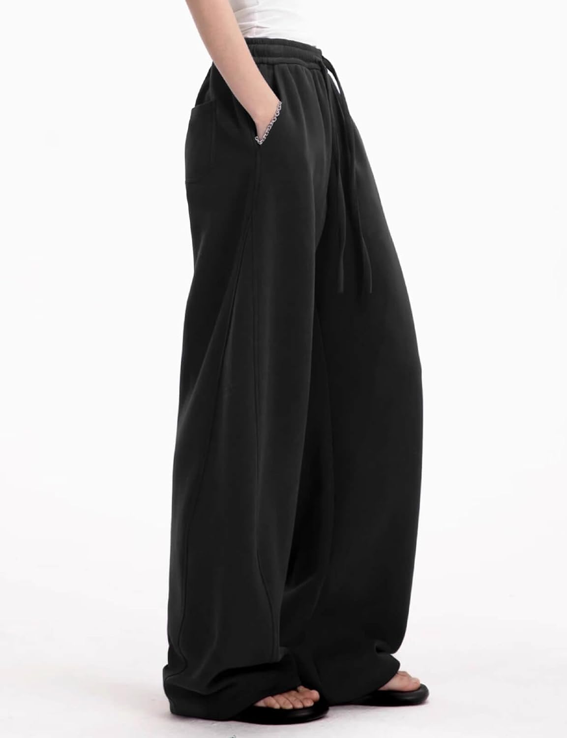 Womens Barrel Sweatpants Fleece Lined Wide Leg Sweat Pants Cotton Elastic Waisted Trousers with Pockets - Image 4