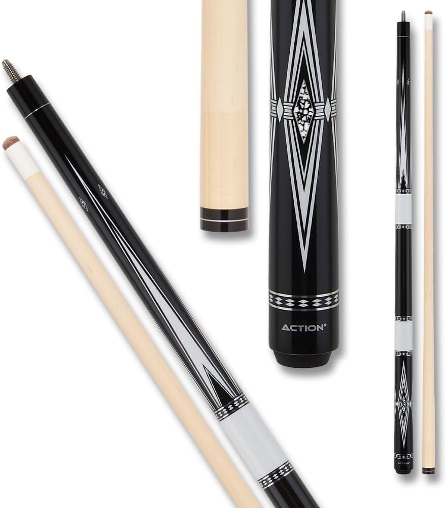 Action Black & White Billiards Pool Cue Stick - Points w/Foil Rings