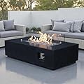 EXPLUX Outdoor Propane Gas Fire Pit Table 65,000 BTU 52-inch Concrete(GFRC) Rectangle Fire Pit for Outside Patio with 304 Stainless Steel Burner,Wind Guard,Crystal Blue Fire Glass,Rain Cover,Black