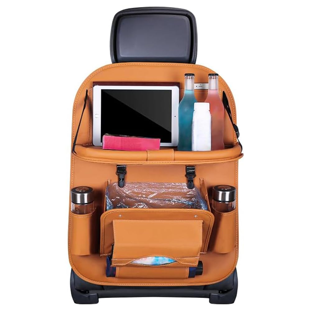 EJHJH Car Backseat Organiser for Volvo XC70 2000-2024, Car Seat Organiser Foldable Car Boot Organiser PU Leather Kick Mat,Orange