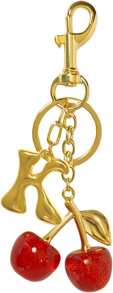 Cherry Bag Charms Bubble Initial Purse Key Chains for Women Car Letter Handbag Backpack Keyrings
