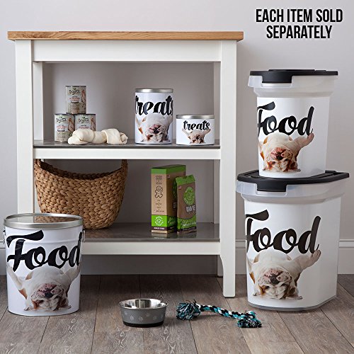 Paw Prints 15 Pound Pet Airtight Food Storage Container, Carlos the Bulldog Design, Includes Snap-In 1 Cup Measured Scoop, 12.5 L x 9.75 W x 13.38 inches, 37716