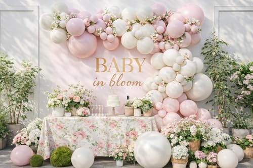 Image of Pink Baby in Bloom Balloon Arch Kit 144pcs Dusty Pink Baby Girl Baby Shower Mom to be Boho Floral Wildflower Party Decoration