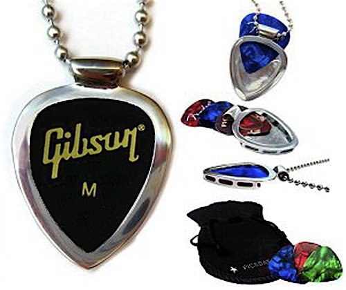 Pickbay Guitar Pick Holder Pendant Necklace (Chrome Stainless Steel) & Fender Guitar Pick Set (Authentic & Original) #TOP2