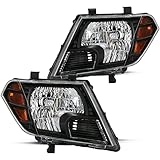JSBOYAT Halogen Headlight Assembly Compatible with 2009-2021 Nissan Frontier 4-Door Sedan Black Headlamp Driver and Passenger Side