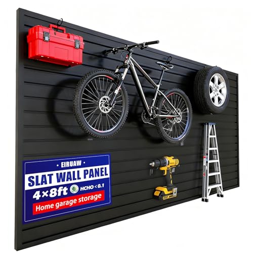 Slat Wall Paneling 4x8FT Black Slatwall Panel - Wall Garage Storage System | Heavy - Duty Industrial PVC Panels for Easy - Install Garage Organization | Sturdy Wall Slats for Home & Bike Rack Storage