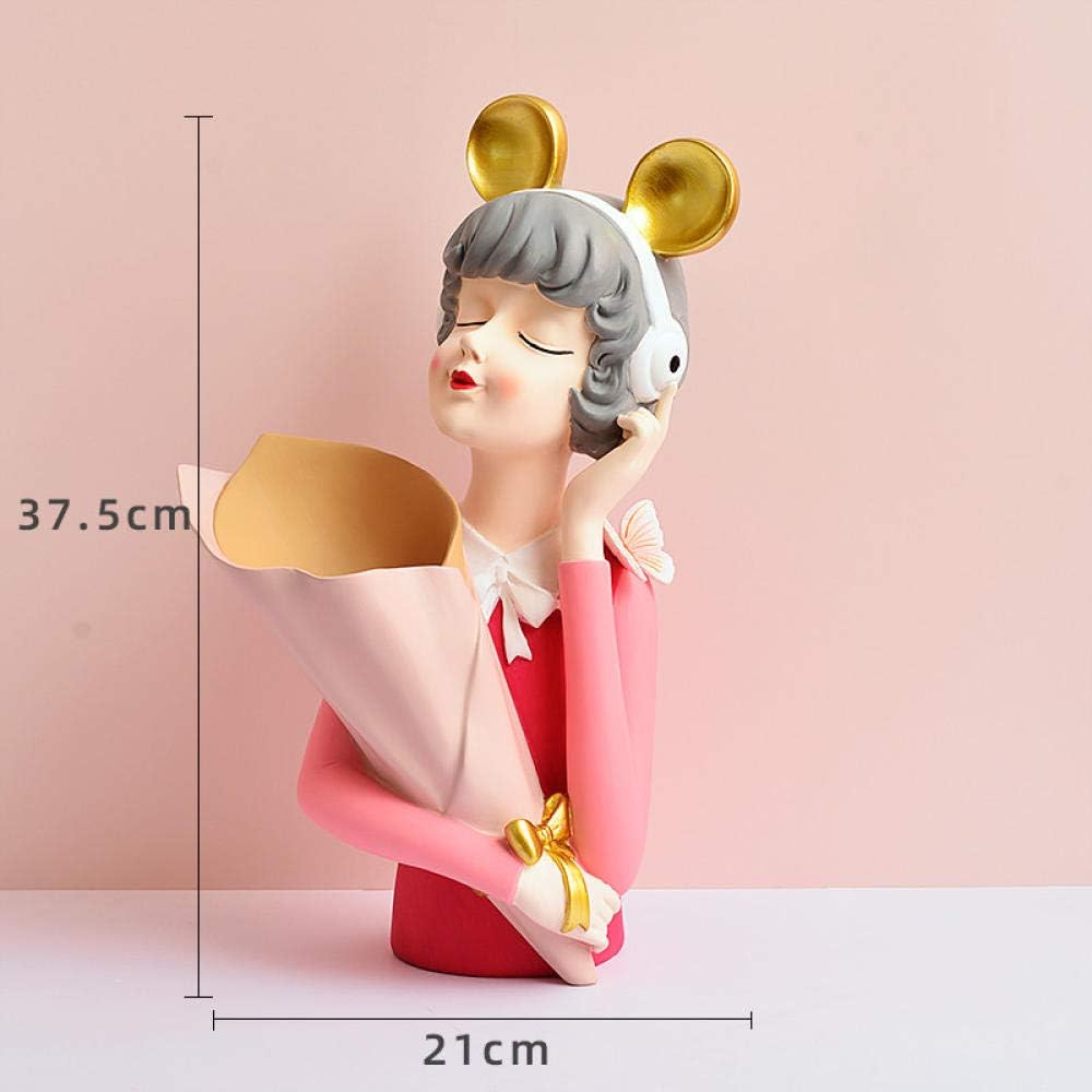Sculpture Character Statue Mural Girl Bowknot Vase Bust Art Resin Craft Decoration
