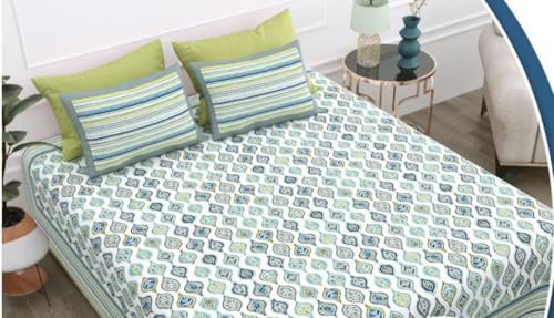 Image of YOKSH Handlooms - Premium Jaipuri 100% Cotton 240 TC|SuperKing Jumbo Size 120x120 INCH,10 FEET|Flat BEDSHEET|2 Pillow Covers|AZO-Free Colors (Rainbow Blue Grey 120116)