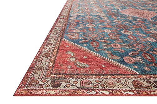 Loloi Layla Collection LAY-10 Marine/Clay 2'-0" x 5'-0" .13" Thick Accent Rug, Soft, Durable, Vintage Inspired, Distressed, Low Pile, Non-Shedding, Easy Clean, Printed, Living Room Rug