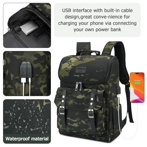 Image of YALUNDISI Vintage Backpack Travel Laptop Backpack with usb Charging Port for Women & Men College Backpack Fits 15.6 Inch Laptop Camouflage Green