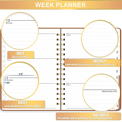 Planner 2023-2024 - July 2023 - June 2024 Weekly & Monthly Planner, 6.3" X 8.4", 12 Monthly Tabs, Academic Planner 2023-2024 With Flexible Hardcover, Twin-Wire Binding, Brown, Perfect Life Assistant #TOP3
