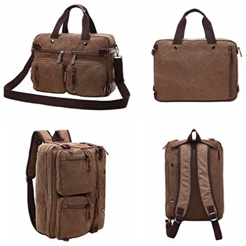 Laptop Bag Multifunction Canvas Hybrid Briefcase Backpack Messenger Bag (Brown) Cover
