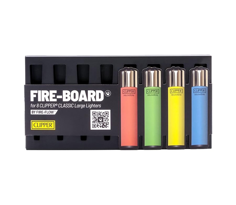FIRE-Board® 8er | Das ultimative Sammel-Board für Clipper® Feuerzeuge | mit Standfuß, Magnetstreifen oder zur Wandmontage | Offizielles Clipper Zubehör | Schwarz