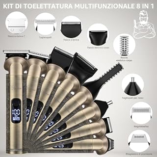 Hatteker Regolabarba Rasoio Elettrico Barba Tagliacapelli uomo Professionale Macchinetta per Barba Taglia Peli Naso Corpo 8 in 1