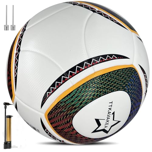 TTKAVAKEA Size 5 Soccer Ball Waterproof PU Leather Official Match Ball Soccer Balls Training with Pump & Needles