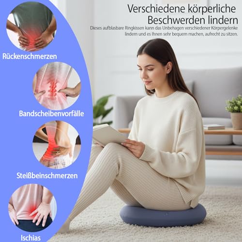 JcvPot Sitzring Nach Op, Steißbeinkissen, 3er Set Aufblasbarer Sitzring Mit Pumpe Und Tragetasche, Ideal Für Entlastung Steißbein, Dekubitus Sitzkissen Für Büro, Rollstuhl Und Reisen