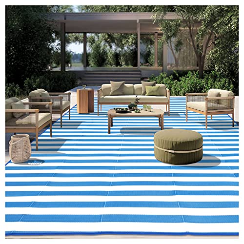 Reversible Striped Outdoor Rugs for Patio Decor 9' x 18' Waterproof Large Area Rug Plastic Straw Portable Outdoor Carpet Floor Mats for RV Camping Deck Picnic Beach Backyard Indoor Doormat B