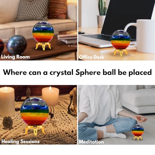 Image of Certified Chakra Crystal Ball for Meditation - Premium Crystal Vastu Items for Home and Feng Shui Items for Good Luck - Ideal for Pooja Supplies and Spiritual Practices (2 inch Inch)