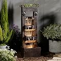 Bumilgar 40.9" H Modern Outdoor Water Fountain with LED Lights and Pump, 4-Tier Standing Cascading Waterfall - Modern Design for Garden/Patio/Yard, Multi-Level Outdoor Decor (Brown)
