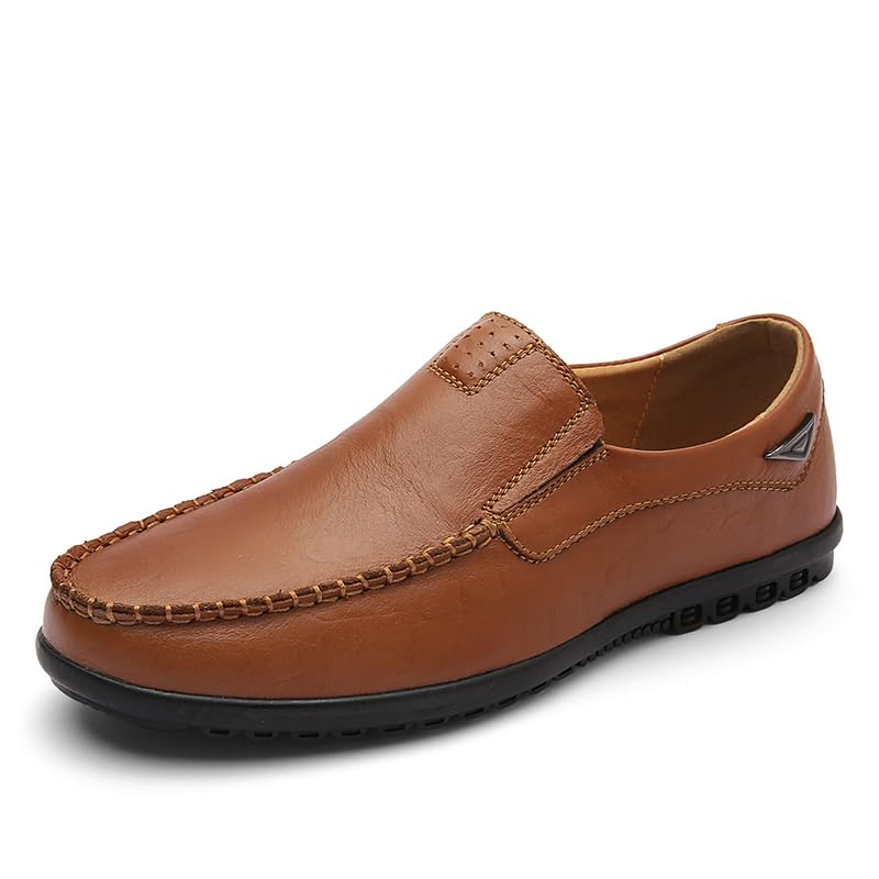 Men's Leather Driving Moccasins, Slip-on Loafers with Flexible Sole, Brown and Black, Casual Comfort Walking Shoes