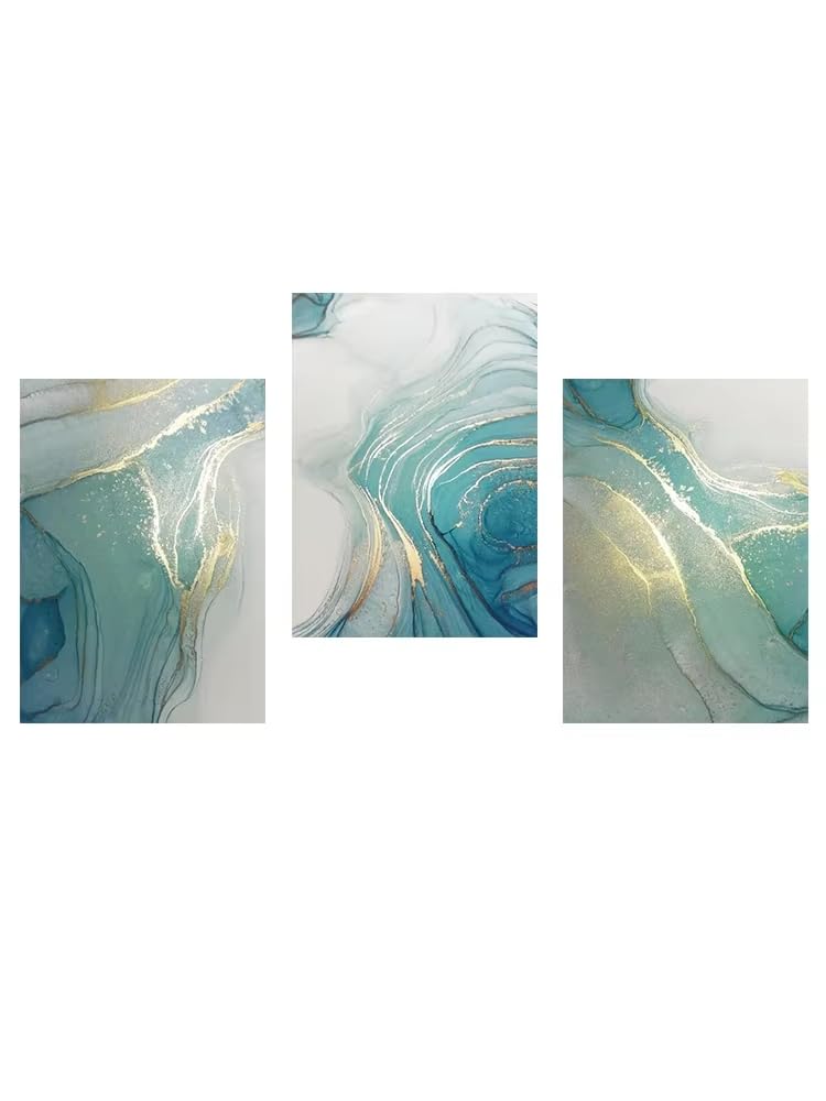 XIANGPEIFBH Abstract Wall Art Canvas Painting Print Nordic Picture Turquoise Gold Foil Marble Texture Poster Decoration for Home((42x60cm/17x24in) x3/Unframed)