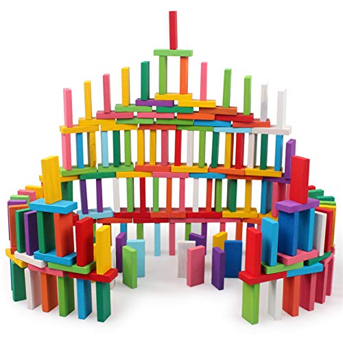 Image of AEXONIZ TOYS Wooden Building Blocks 120Pcs Multicolor Bulk Wooden Dominos Educational Stacking Counting Multiplication Building Block