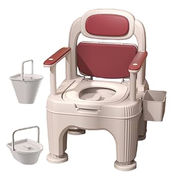 新品未使用アームレスト付きポータブルトイレ　介護用品 Amazon | ポータブルトイレ 介護用 簡易トイレ 調節肘掛け