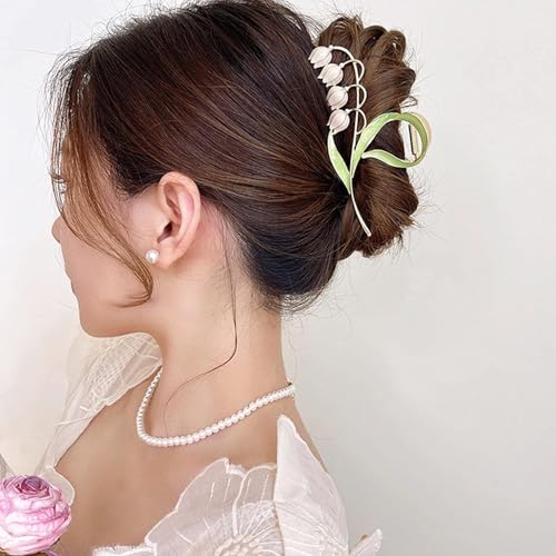 Haarklammern, Motiv: Maiglöckchen, groß, Metall, Orchideenklammer, Lilien-Kieferklemme, Haarstyling-Zubehör für dicke, dünne Clips und Haarspangen, Rosa