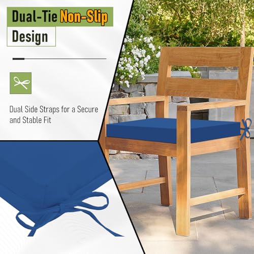 Image of Basic Beyond Outdoor Chair Cushions Set of 2, Square Corner Outdoor Cushions for Patio Furniture, Water Resistant Patio Chair Cushions with 2 Ties, 18.5x16x3, Royal Blue