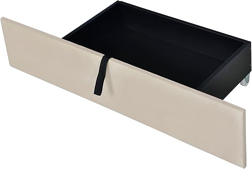 Miniatura 182 de Base de cama LED tapizada tamaño Queen, plataforma flotante de terciopelo con cabecero, MDF moderna y cama de madera contrachapada (beige-081)