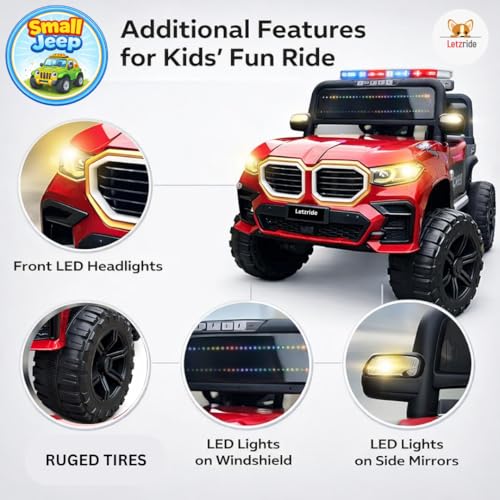 Image of Red Kids Electric Ride-On Jeep Car for 1-6 Years | Battery Operated SUV with LED Lights, Music, Remote Control & Rechargeable Battery | 4-Wheel Toy Car