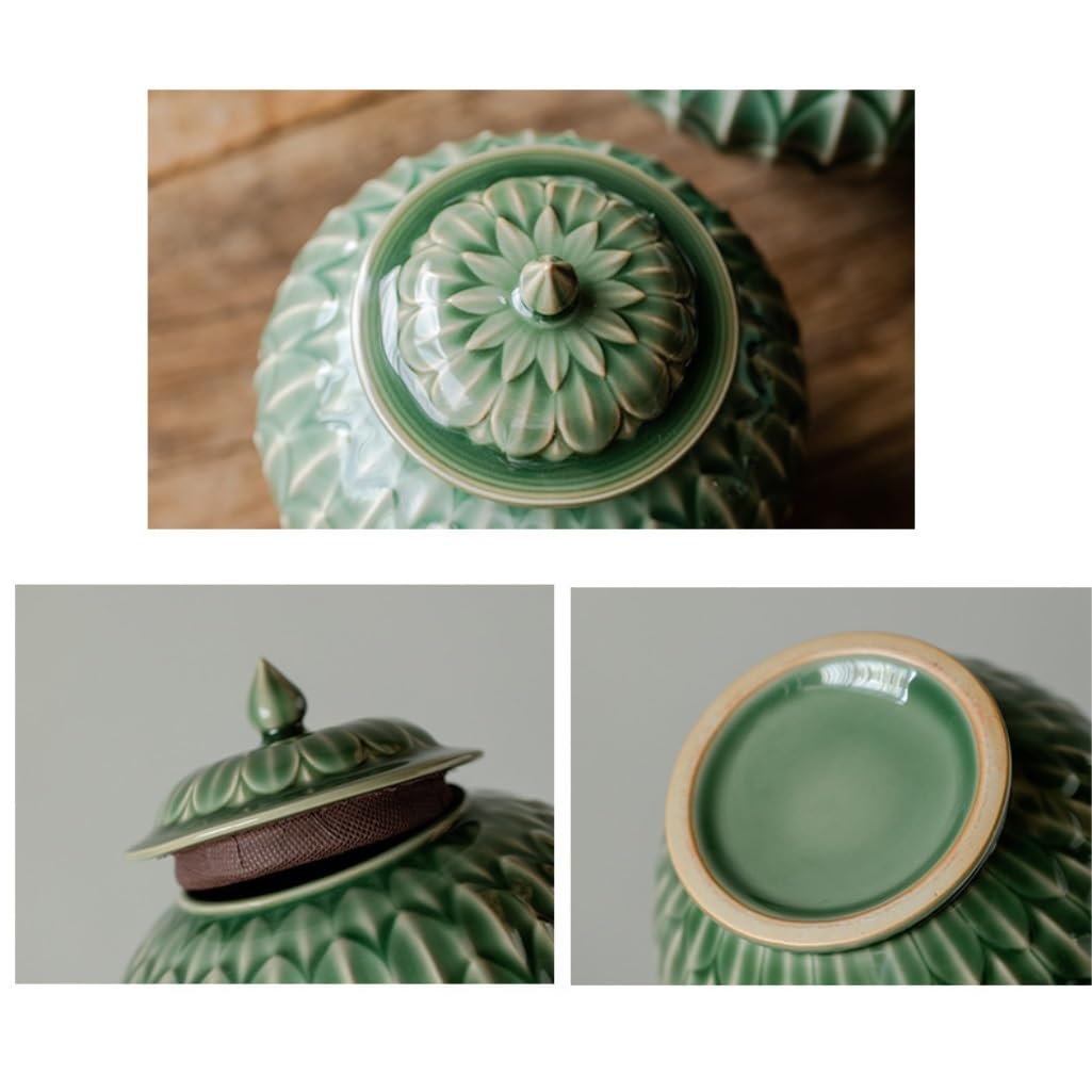 HLTYGWX Słoik na cukier Seledyn Wytłaczany ceramiczny słoik do przechowywania luźnej herbaty Chiński retro zestaw do herbaty Pojemnik z pokrywką Ceramiczny słoik Słoik do przechowywania żywności