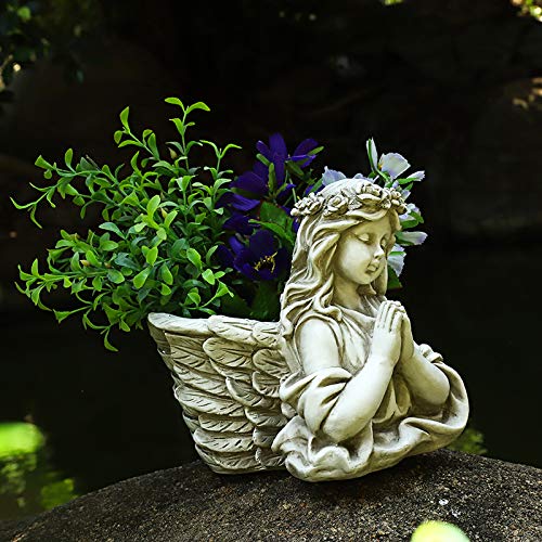 Praying Angel Bust Garden Statue Planters, Angel Wing Planters Pots With Hands Clasped For Patio, Lawn, Yard Art, Cemetery Grave Decoration, Resin Stone Classical Antique , 8.26" H #TOP4