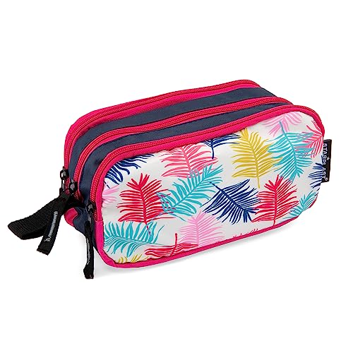 Starplast Estuche Escolar Porta Todo, 3 Cremalleras, 3 Compartimentos, Gran Capacidad, Multiuso, para Uso Escolar, Trabajo, Universidad - Hojas