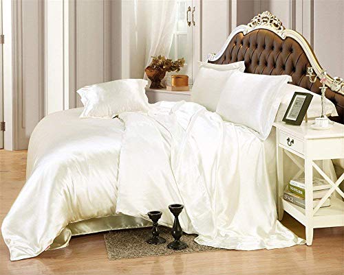 Bedding Morpheus Comforter - 7 Piece Satin Comforter Set (Comforter + Flat Sheet + Fitted 15'' + 4 Pillowcases) 400 Gsm Comforter Set With Sheets(Over King Ivory) #TOP1