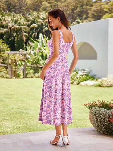 Image of Sureple Midi Dresses for Women 2026 Spring Square Neck Tank Sleeveless A Line Casual Summer Sundresses with Pockets