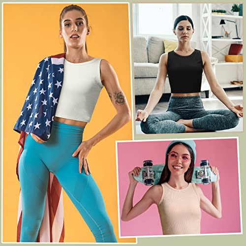 Image of Ibeauti 2 Pack Womens Crop Tank Top with Built in Bra Ribbed Padded Yoga Tank Tops (S, Black /Khaki)
