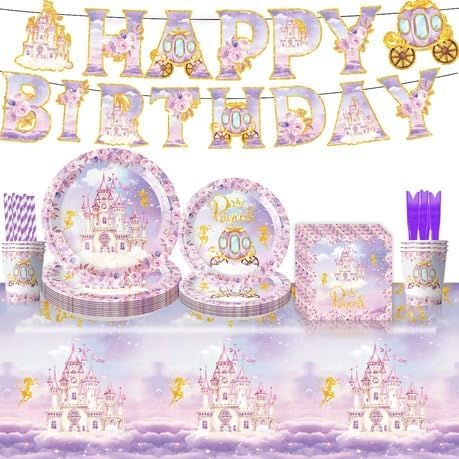 Birthday Party Table setting DIY Decoration Set - Purple Princess - 101 Piece