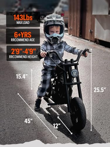 Hyper GoGo Kids Electric Dirt Motorcycle, Electric Motorbike w/Colorful Light Music Player Max 10MPH & 60 Mins Continuous Ride for Kids/Teens(Age 6+)