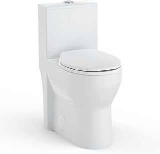 One-Piece Toilet with ADA 19" Height - Round Bowl, White Ceramic Toilet with PP Slow-Close Seat, Space-Saving Compact Design