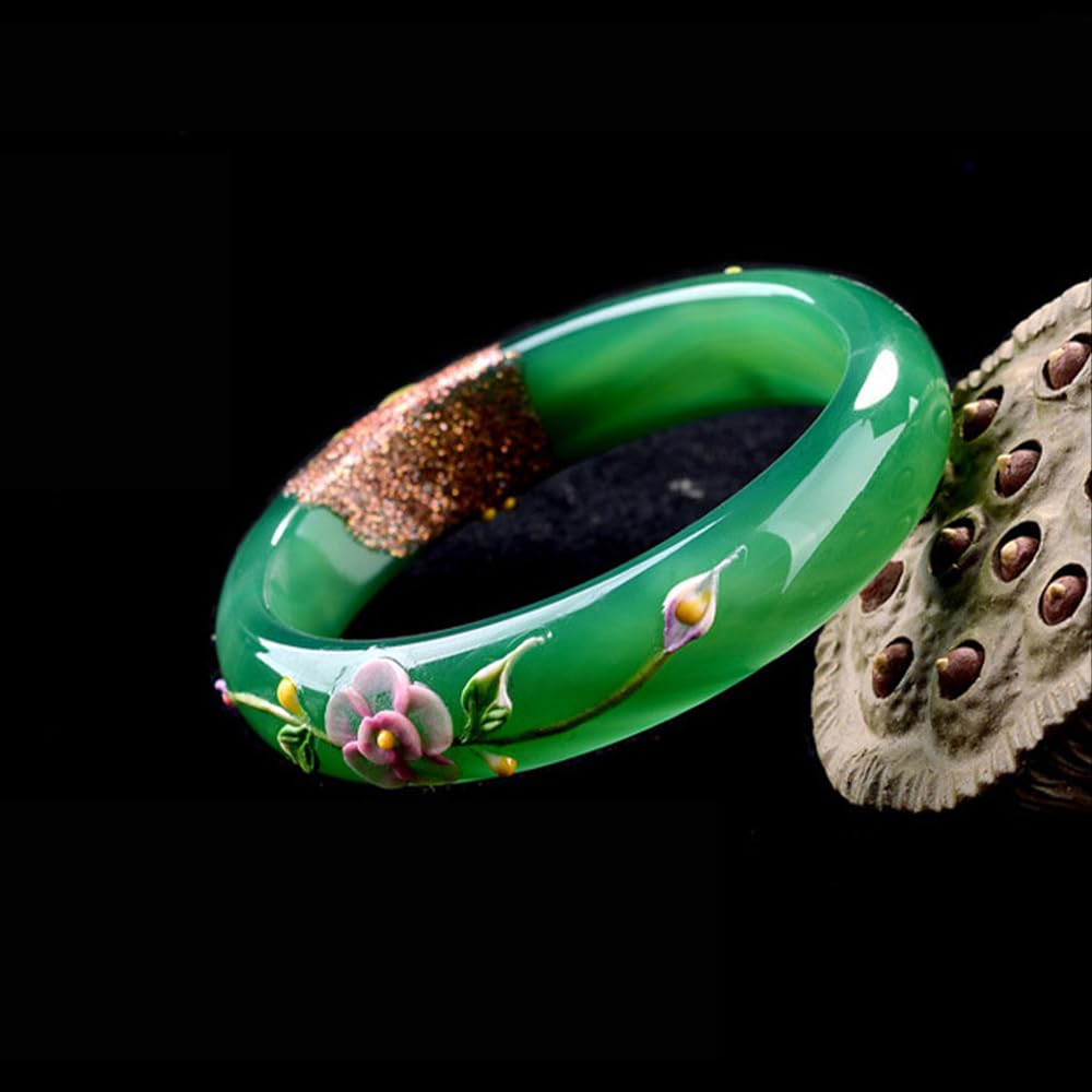 Verde Giade Bangle per Donne Bracciale di buona Fortuna Bracciale Donna Jade Bracciale Bracciale Vintage Vintage Bracciale Stone Birthday Christmas (Women Jade Bangle112, 58-59mm)